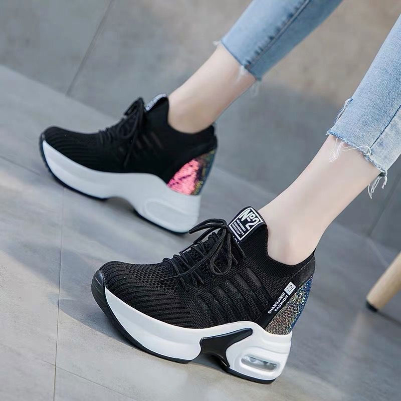 2025 Spring Sequined Casual Sh - đánh giá và giá Knit Fabric Lace Up Sneakers